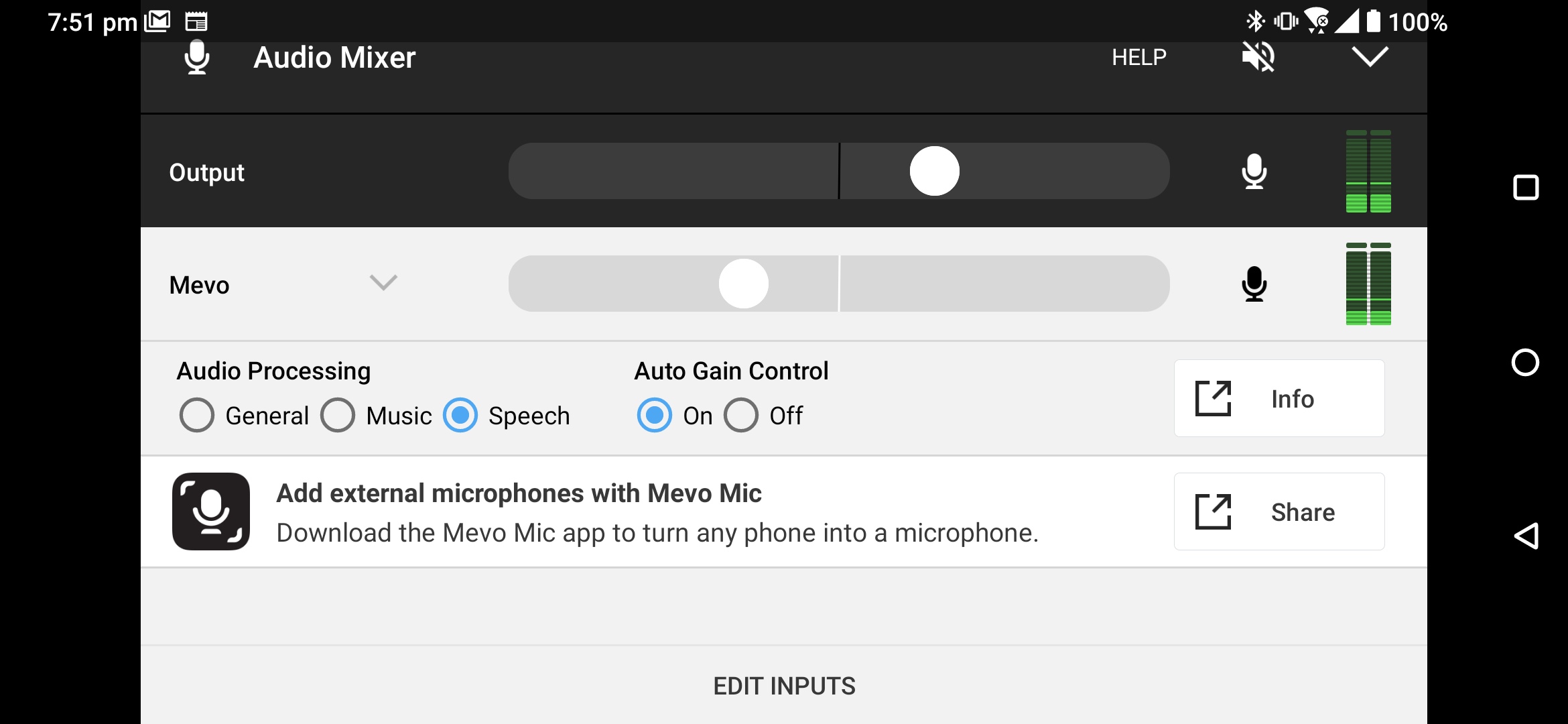 mevo app external audio